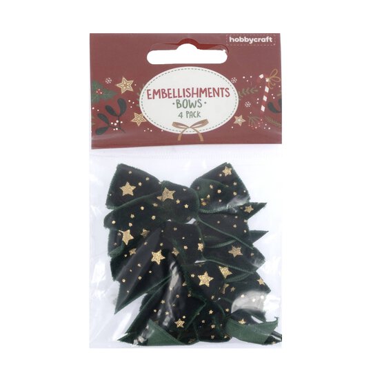 Green Velvet Star Bows 4 Pack image number 4