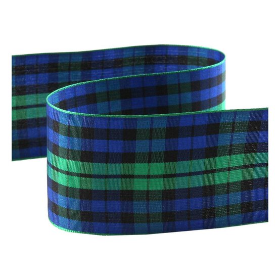 Blue Tartan Ribbon 50mm x 3m image number 1
