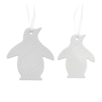Glazed Hanging Ceramic Striped Penguin Decorations 2 Pack