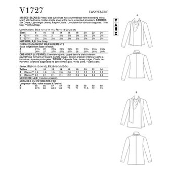 Vogue Women’s Blouse Sewing Pattern V1727 (8-16)