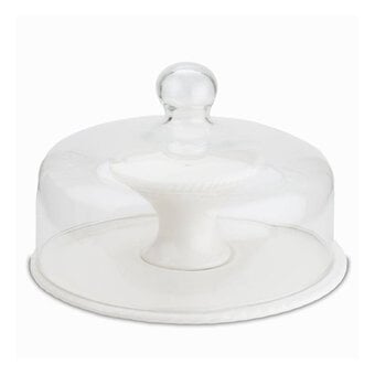 Ceramic Cake Stand and Glass Dome Lid 10 Inches