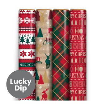 Assorted Christmas Kraft Wrapping Paper 70cm x 7m