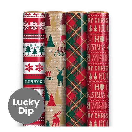 Assorted Christmas Kraft Wrapping Paper 70cm x 7m image number 1