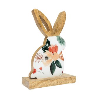 Wooden Floral Bunny Decoration 18cm