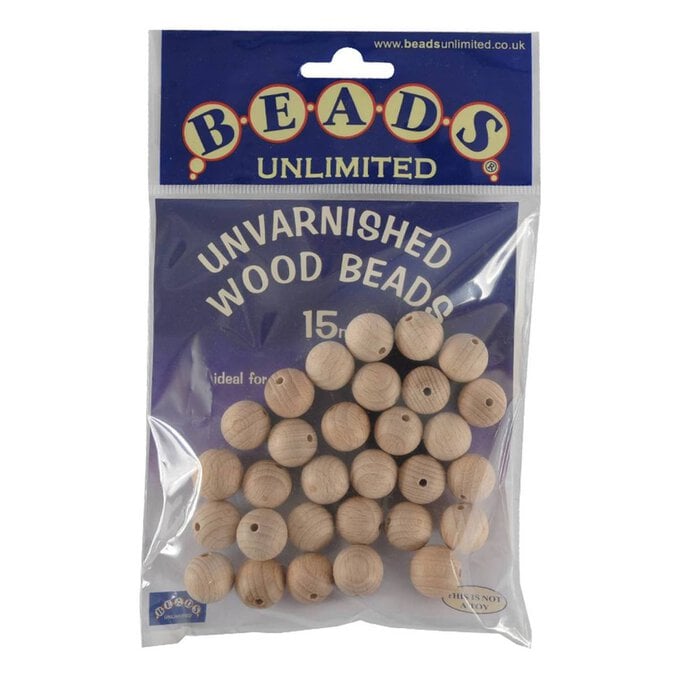 Beads Unlimited Unvarnished Wooden Beads 15mm 30 Pack