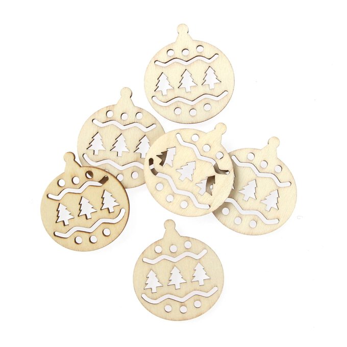 Wooden Christmas Tree Bauble Embellishments 6 Pack Hobbycraft