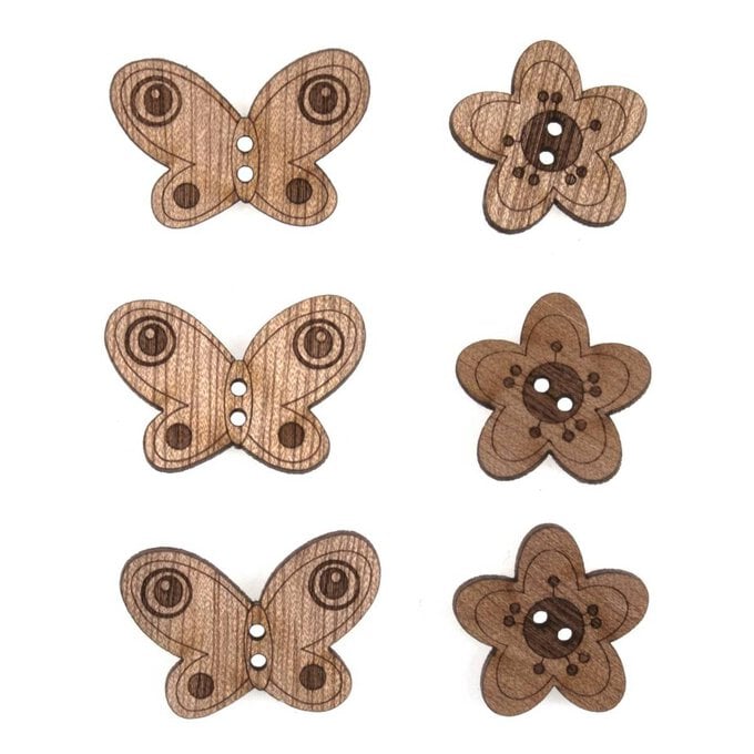 Trimits Wooden Butterfly and Flower Buttons 6 Pieces image number 1