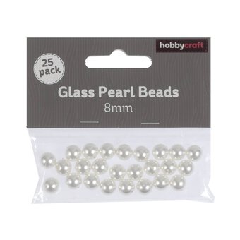 White Glass Pearl Beads 8mm 25 Pack