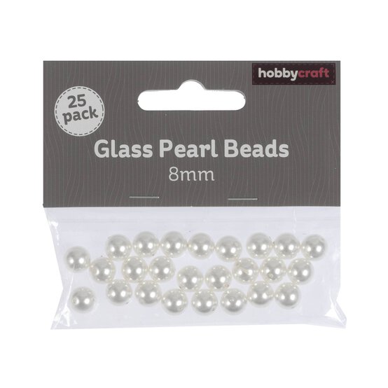 White Glass Pearl Beads 8mm 25 Pack image number 2