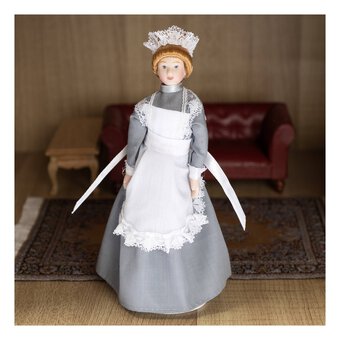 Porcelain Maid in a Grey Dress Doll 16cm
