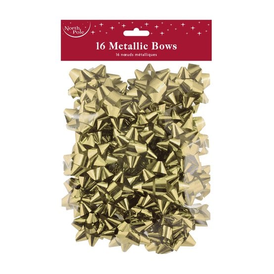 Metallic Gold Bows 16 Pack image number 1