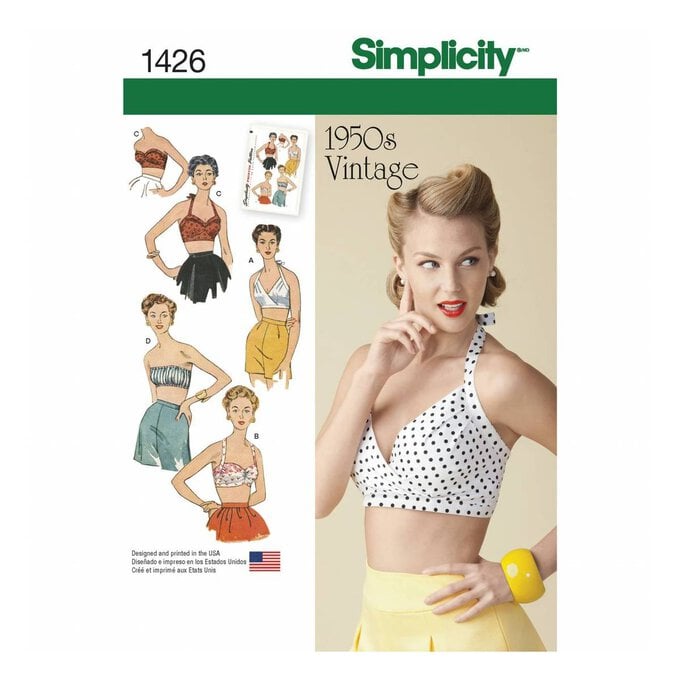 Simplicity Vintage Bra Top Sewing Pattern 1426 (14-22) image number 1