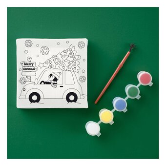 Mini Car with Christmas Tree Colour-in Canvas