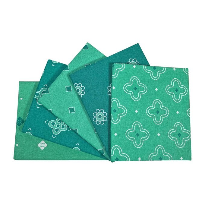 Green Floral Geometric Cotton Fat Quarters 5 Pack image number 1
