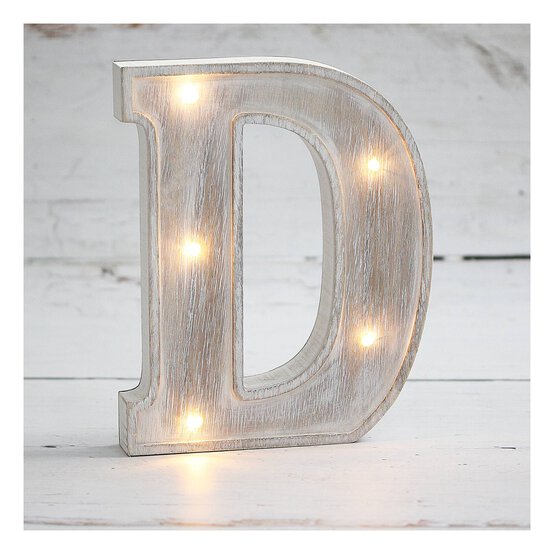 White-Washed Wooden LED Letter D 21cm image number 1