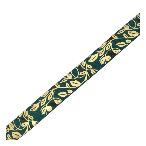 Green and Gold Metallic Leaf Printed Ribbon 10mm x 3m image number 4