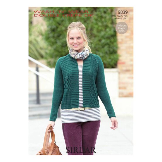 Sirdar Wash 'n' Wear Double Crepe DK Cardigan Digital Pattern 9839 image number 1