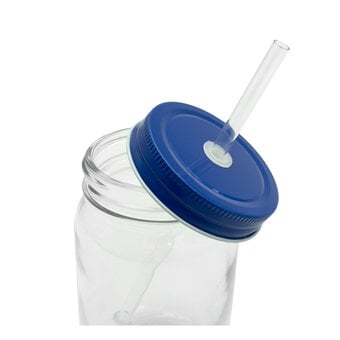 Blue Glass Drinking Jar with a Straw image number 3