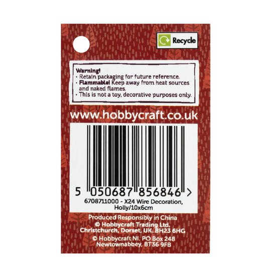 Holly Wire Decoration 10cm  image number 5