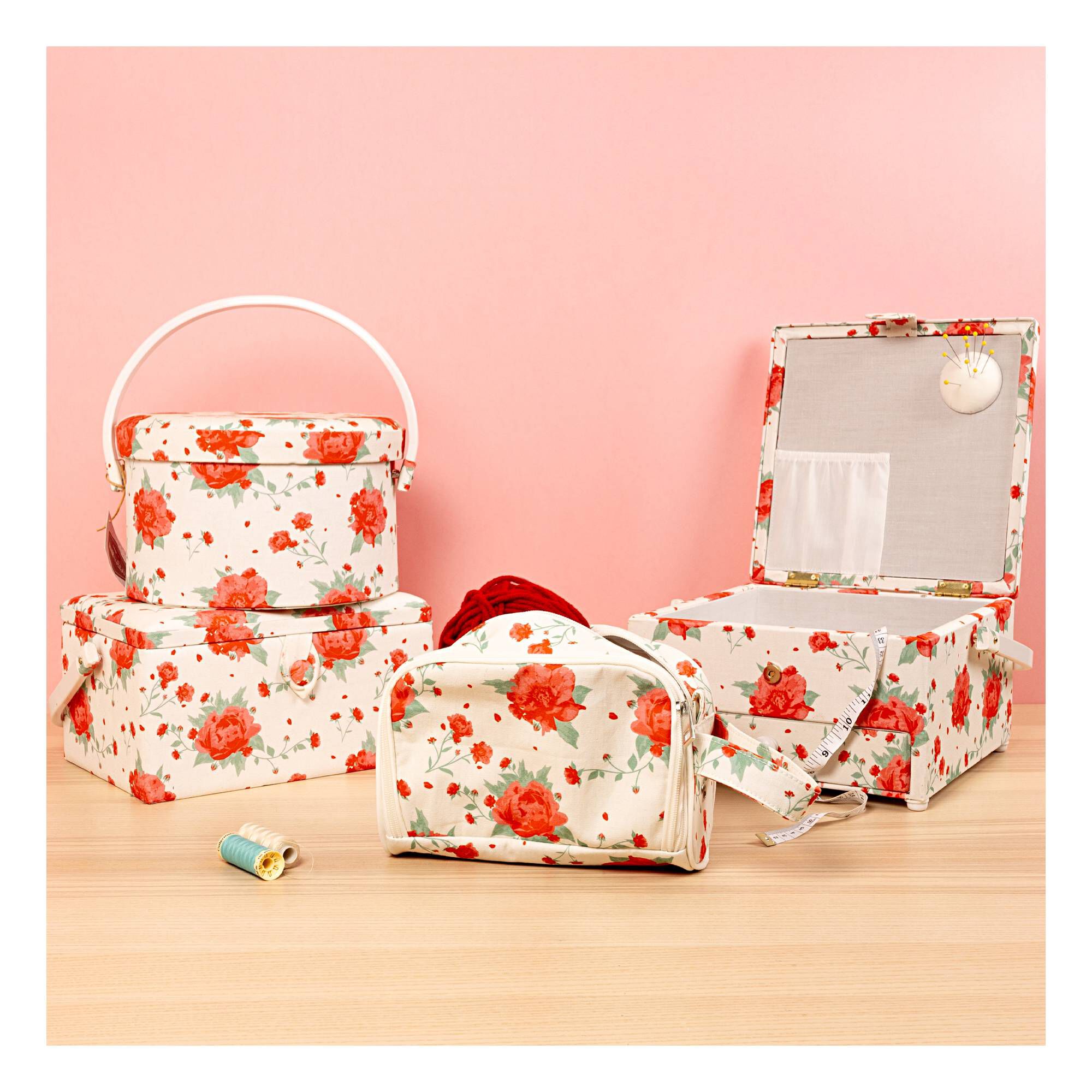 Large Vintage Floral Sewing Box with Drawer Hobbycraft