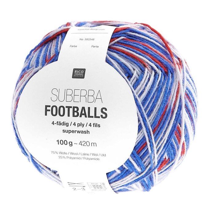 Rico Blue-Red Superba Footballs 4 Ply Yarn 100g  image number 1