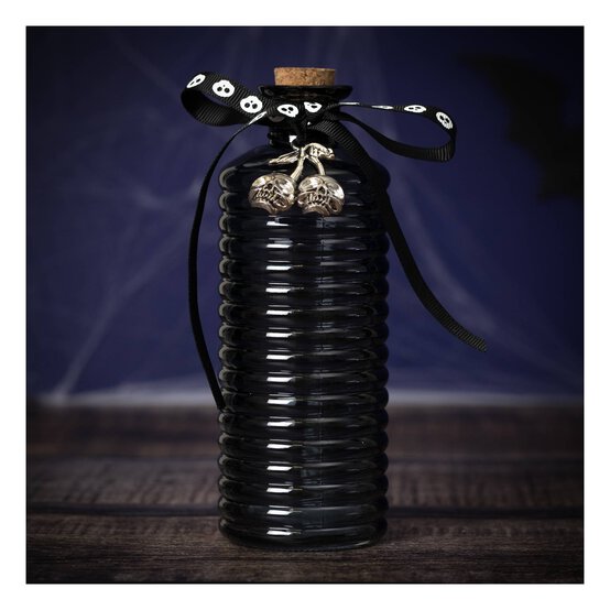 Black Skull Cherries Potion Bottle with Cork Top 17cm image number 1