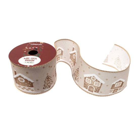 Gingerbread Wire Edge Printed Ribbon 63mm x 3m image number 1