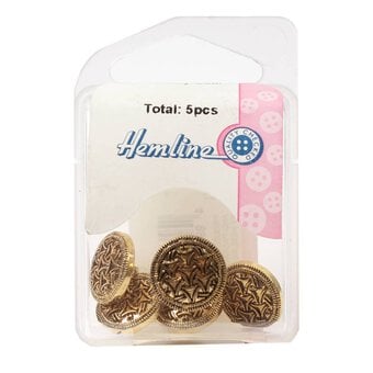 Hemline Gold Metal Patterned Button 5 Pack image number 2