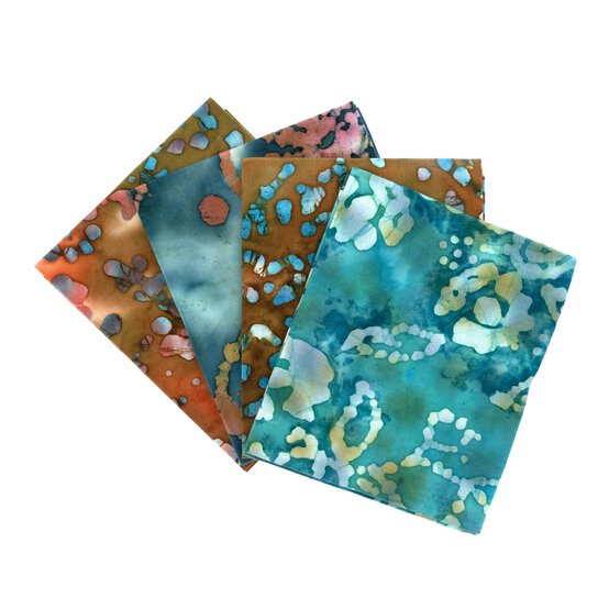 Turquoise Batik Cotton Fat Quarters 4 Pack image number 1