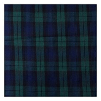 Navy and Green Tartan Polycotton Fabric by the Metre