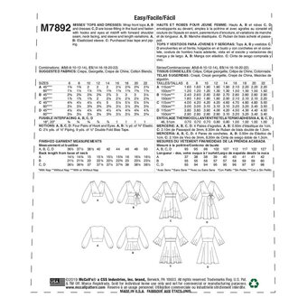 McCall's Women's Top and Dress Sewing Pattern M7892 (A5 6-14)