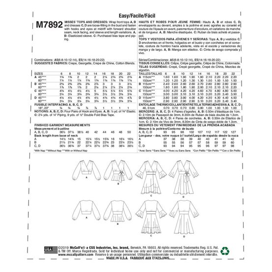 McCall's Women's Top and Dress Sewing Pattern M7892 (A5 6-14) image number 2
