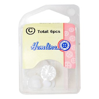 Hemline White Basic Cut Flower Button 6 Pack