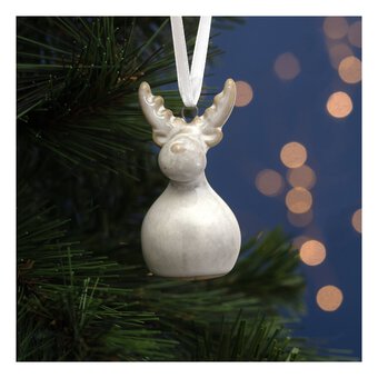 Hanging Beige Ceramic Reindeer Decoration 7cm