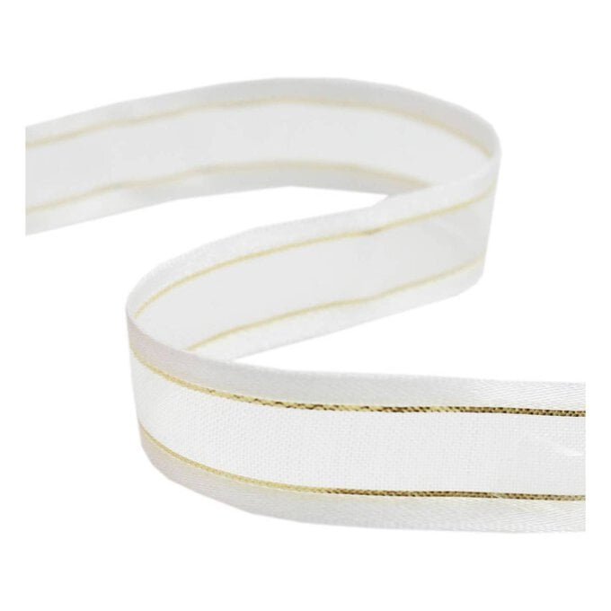 White Organza Gold Satin-Edged Ribbon 12mm x 5m image number 1