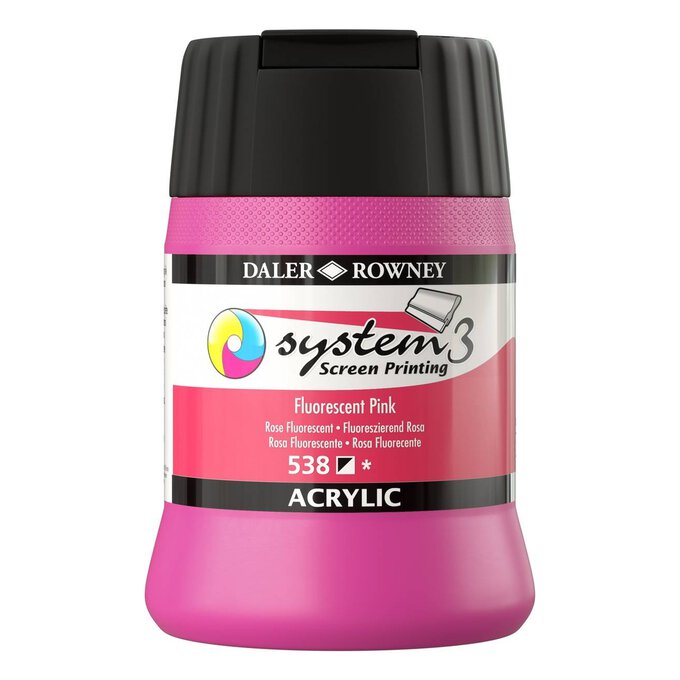 Daler-Rowney System3 Fluorescent Pink Screen Printing Acrylic Ink 250ml image number 1