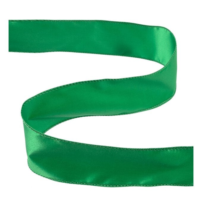 Bright Green Wire Edge Satin Ribbon 63mm x 3m image number 1