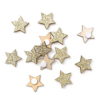 Gold Glitter Wooden Stars 30 Pack