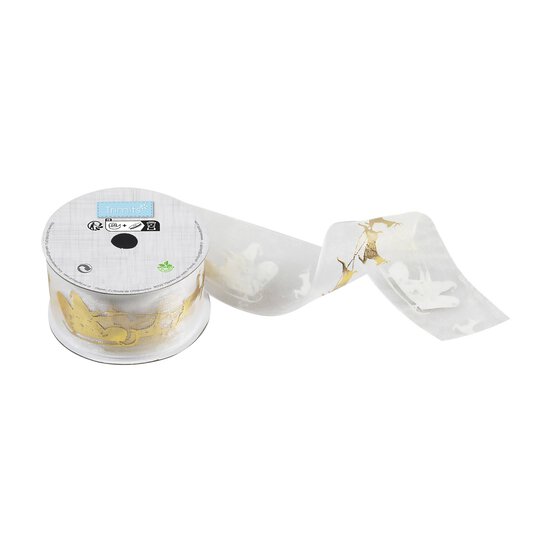 Gold Santa Sleigh Printed Organza Ribbon 34mm x 3m image number 1