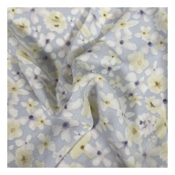 Blue Watercolour Floral Crinkle Print Fabric by the Metre