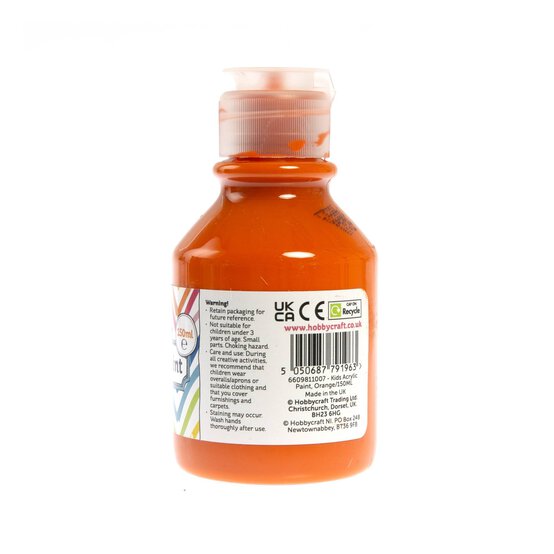 Kids’ Orange Acrylic Paint 150ml image number 3