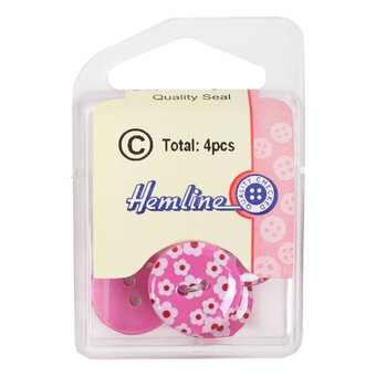 Hemline Pink Novelty Patterned Button 4 Pack