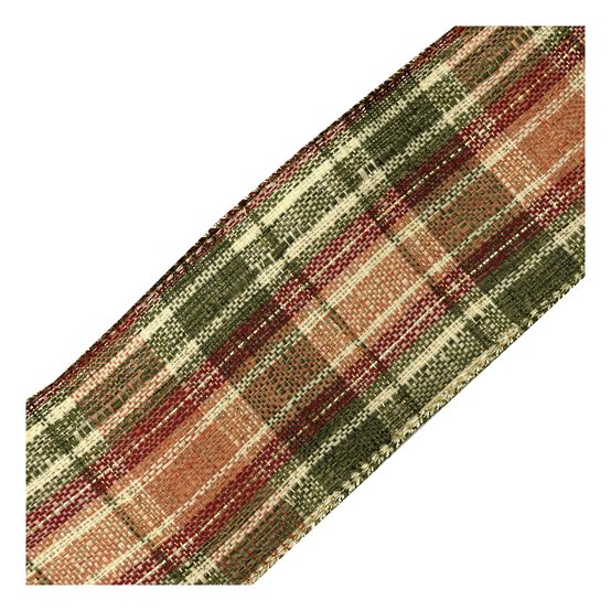 Metallic Autumn Tartan Wire Edge Printed Ribbon 63mm x 3m image number 4