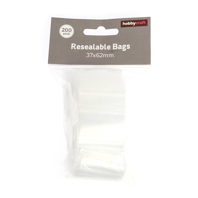 Clear Resealable Bags 37mm x 62mm 100 Pack Hobbycraft