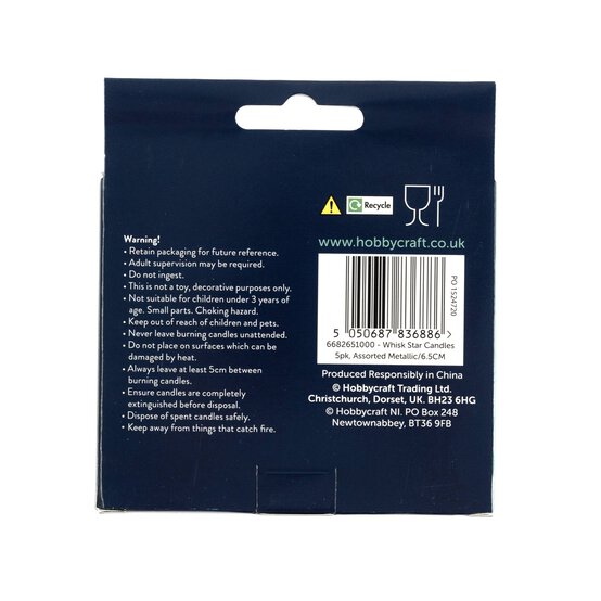 Whisk Assorted Metallic Star Candles 5 Pack image number 7