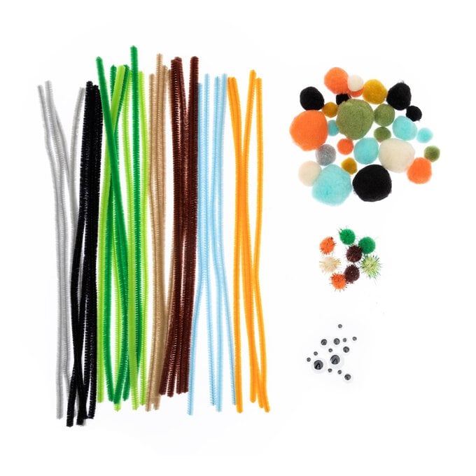 Safari Pipe Cleaners and Poms Craft Pack 80 Pieces image number 1