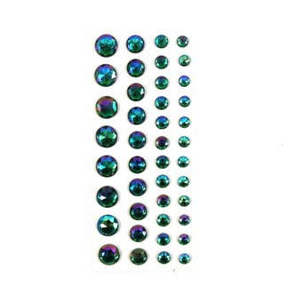 Green Iridescent Adhesive Gems 42 Pack