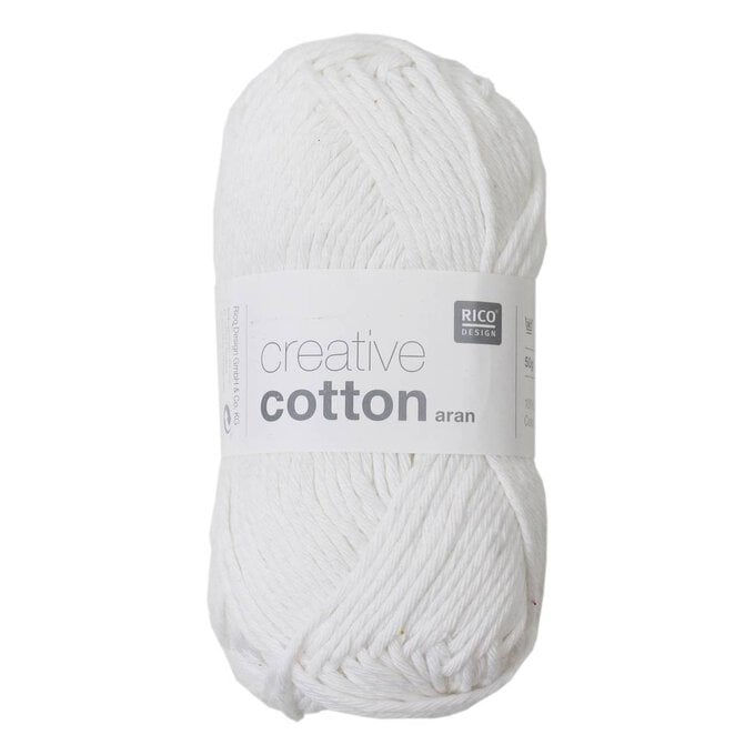Rico White Creative Cotton Aran Yarn 50 g
