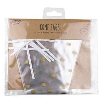 Gold Spotty Sweet Cone Bags 10 Pack