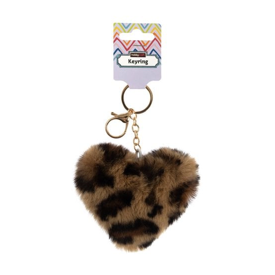 Leopard Pom Pom Heart Keyring image number 4